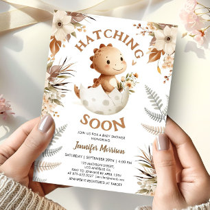 Hatching Soon! Dinosaur Baby Shower Boho Neutral Invitation