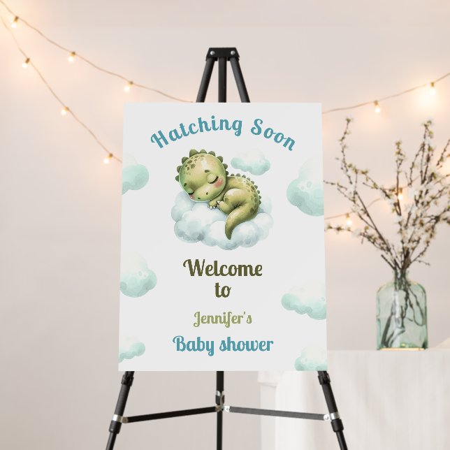 Hatching Soon Dinosaur Baby Shower Boy Welcome Foam Board (In Situ (Stand))