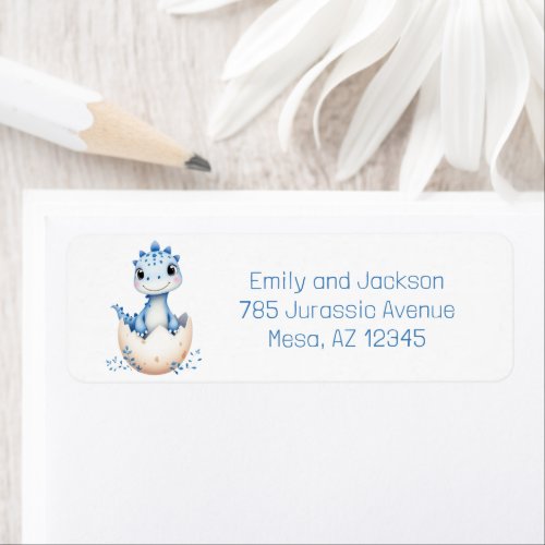 Hatching Soon Dinosaur Baby Shower Return Address Label by Pretty Girly Designs