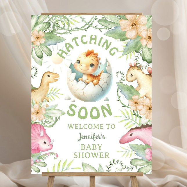 Hatching Soon Dinosaur Baby Shower Welcome Sign (Creator Uploaded)