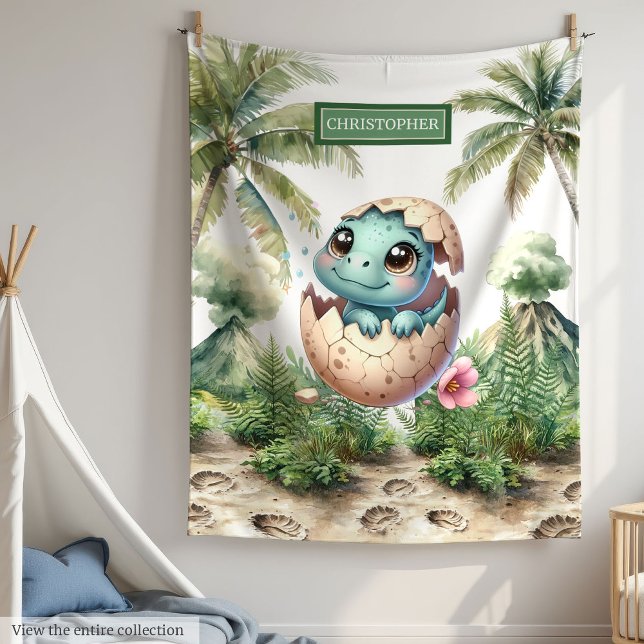 Hatching Soon Dinosaur Egg Baby Boy Personalized  Blanket (Hatching Soon Dinosaur Egg Baby Boy Personalized baby blanket)