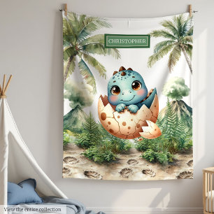 Hatching Soon Dinosaur Egg Personalized Baby Boy Blanket