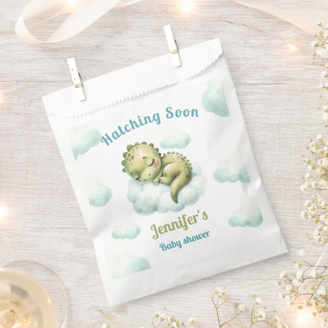 Hatching Soon Dinosaur Modern Baby Shower Boy Favor Bag (Clipped)