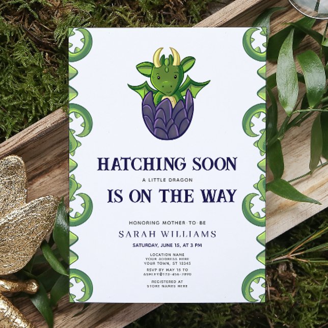 Hatching Soon Gender Neutral Dragon Baby Shower Invitation (Baby Shower Invitation)
