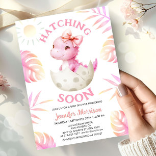 Hatching Soon Girl Dinosaur Baby Shower Cute Pink Invitation