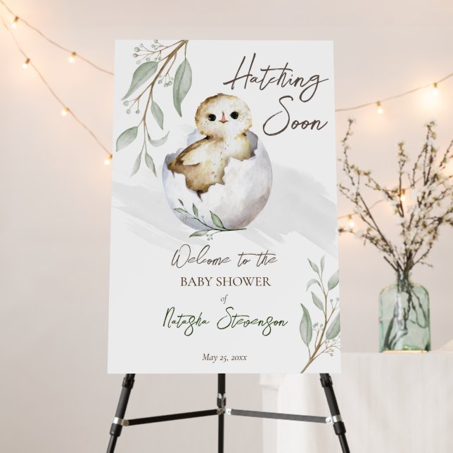 Hatching soon little bird baby shower welcome sign (In Situ (Stand))