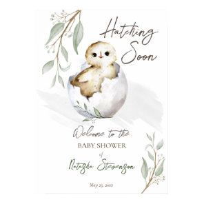 Hatching soon little bird baby shower welcome sign