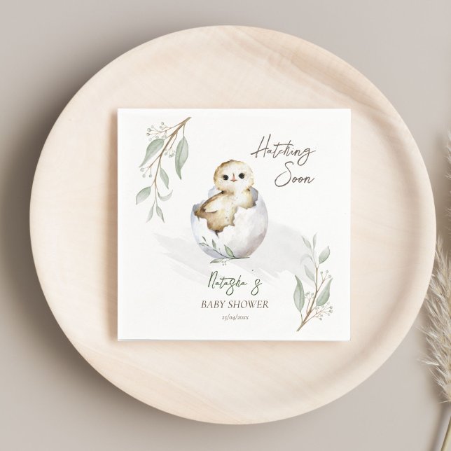 Hatching soon little bird spring baby shower napkins (Hatching soon little bird spring baby shower template napkins personalized tableware baby owl in egg)