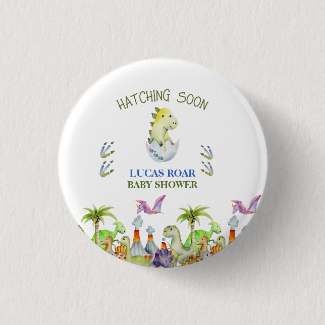 Hatching Soon roar baby shower  Button (Front)