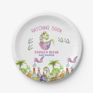 Hatching Soon roar GIRL baby shower Paper Plates