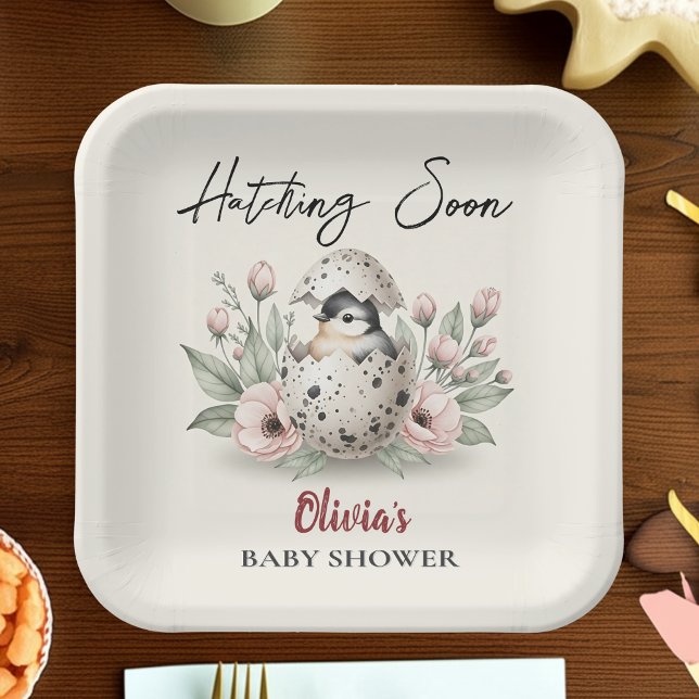 Hatching Soon Rustic Baby Chick Baby Shower Paper Plates (Creator Uploaded)