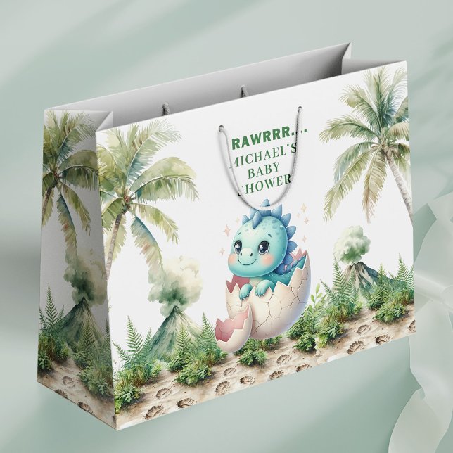 Hatching Soon Shower Gift Bag Baby Dino Theme (Hatching Soon Shower Gift Bag Baby Dino Theme)