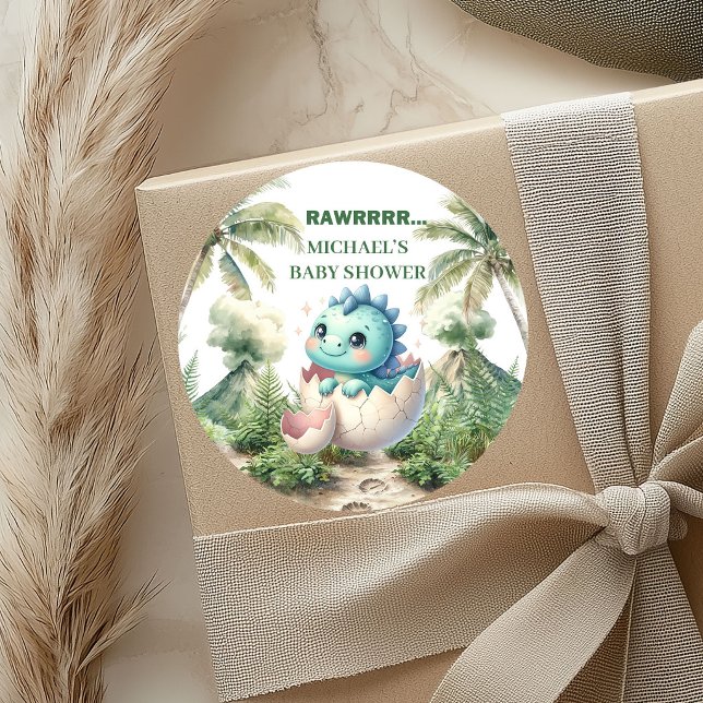 Hatching Soon Shower Stickers Baby Dino Theme (Hatching Soon Shower Stickers Baby Dino Theme)