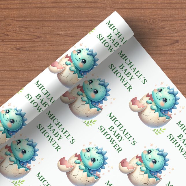 Hatching Soon Shower Wrapping Paper Baby Dino Them (Hatching Soon Shower Wrapping Paper Baby Dino Theme)