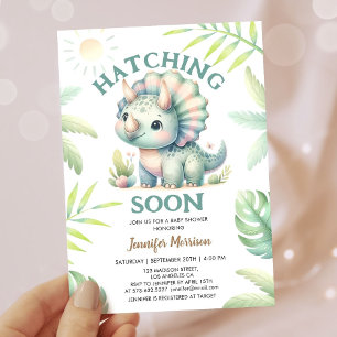 Hatching Soon! Triceratops Dinosaur Baby Shower Invitation