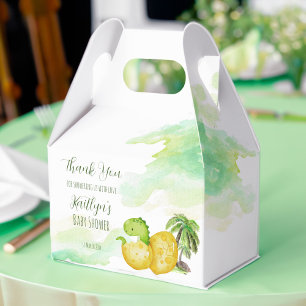Hatching soon watercolor green baby dinosaur favor boxes