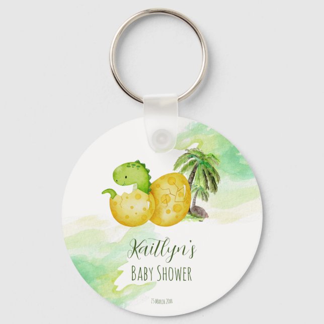 Hatching soon watercolor green baby dinosaur keychain (Front)