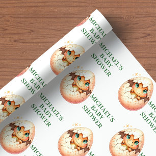 Hatching Soon Wrapping Paper for Baby Dino Shower