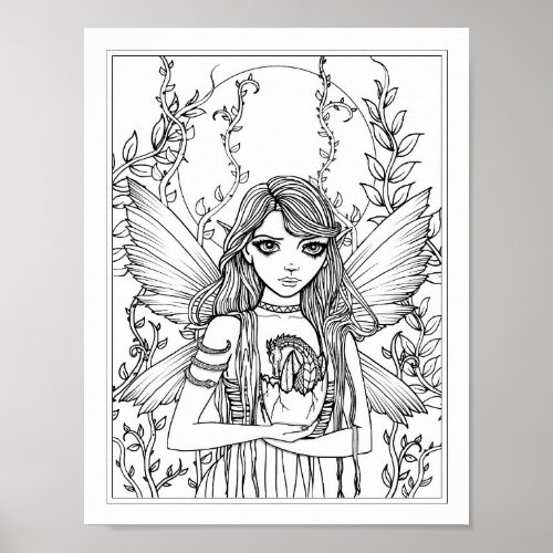 Hatchling Dragon Fairy Fantasy Art Coloring Poster