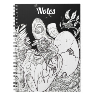 Hatchling Dragon line art ink drawing Notebook