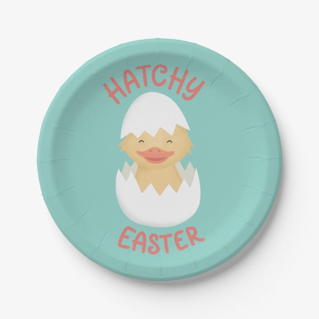 Hatchy Easter cute hatching chick  Classic  Paper Plates (Front)