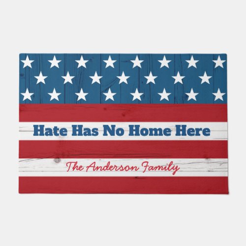 Hate Has No Home Here Rustic Patriotic USA Flag Doormat