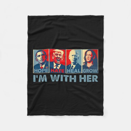 Hate Heal Grow Vote For 2024 President Kamala Harr Fleece Blanket