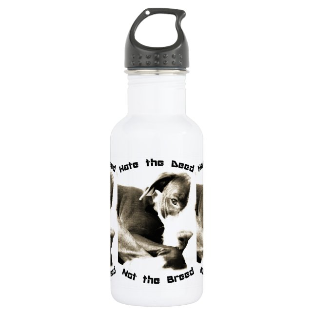 hate the deed not the breed pitbull stainless steel water bottle (Front)