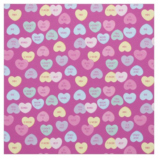 hate valentines day candy hearts fabric