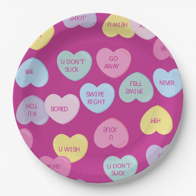 hate valentines day candy hearts paper plates (Front)