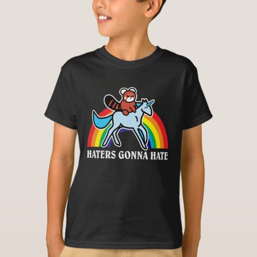 Haters Gonna Hate Funny Red Panda Riding Unicorn T_Shirt