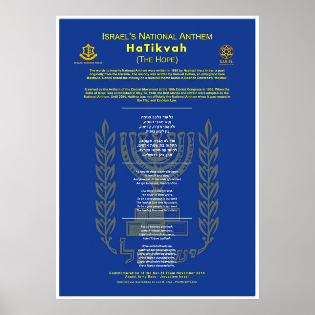 HaTikvah-Israel's-National-Anthem Poster (Front)