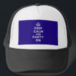 Hats<br><div class="desc">Based on the original Keep Calm and ... poster this cream and blue Keep Calm and Party On Hat features a custom designed font that matches the original closely.</div>