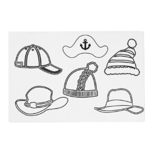 Hats And Caps Kids Coloring Placemat