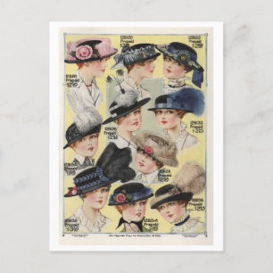 Hats from Vintage 1916 Montgomery Ward Catalog Postcard