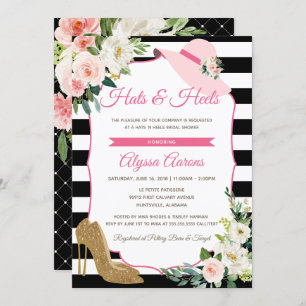 Hats & Heels Derby Black Pink Bridal Shower Floral Invitation