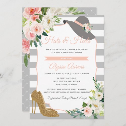 Hats  Heels Derby Bridal Shower Floral Invitation