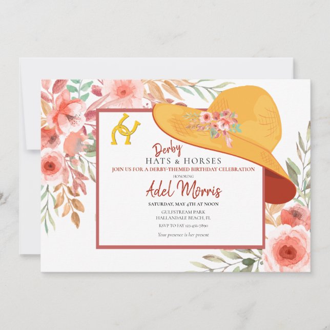 Hats Horses and Flowers Debby-Theme Birthday Party Invitation (Front)