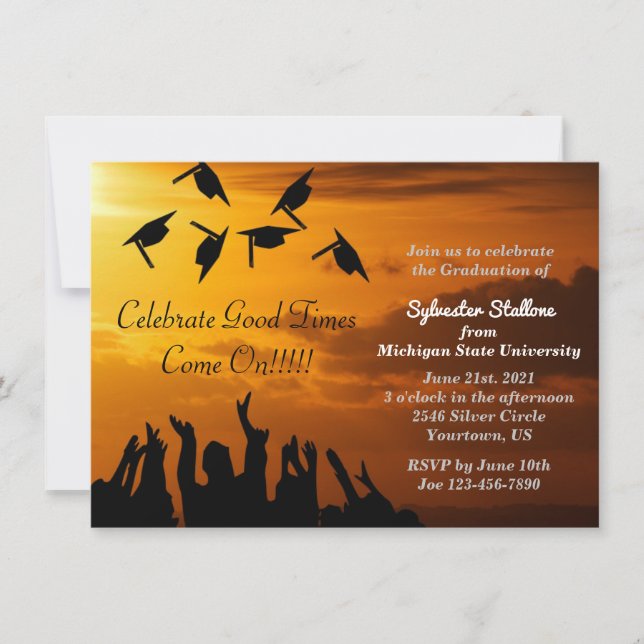 Hats in the Air Graduation Invitation (Front)