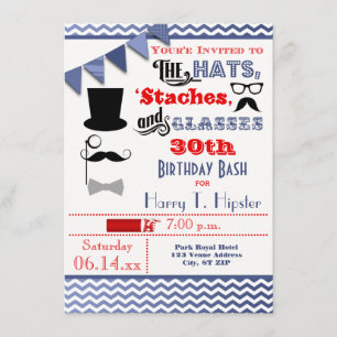 Hats, Mustaches, and Glasses 30th Birthday Invite