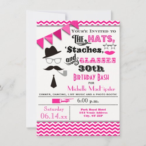 Hats, Mustaches, and Glasses 30th Birthday Invite