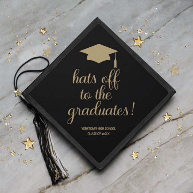 Hats Off Graduates Black Gold Graduation Cap (Creator Uploaded)
