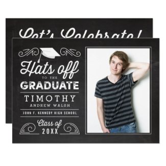 Hats Off Graduation Chalkboard Invitation