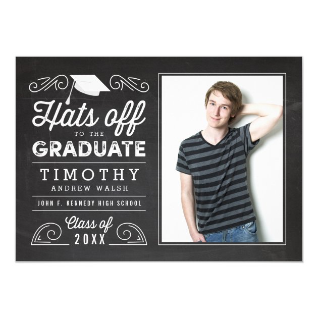 Hats Off Graduation Chalkboard Invitation