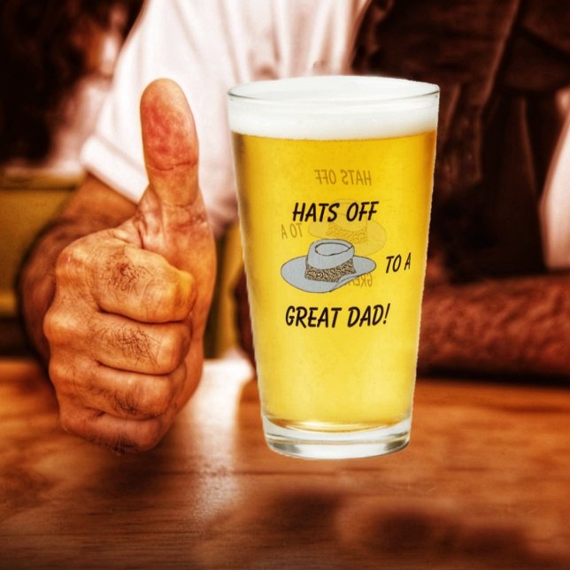 Hats Off, Gray Hat Glass Cup (Dad certainly approves, when his favorite brew, is served up in his Hats Off-Gray Hat Glass Cup!)