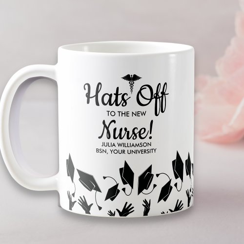 Hats Off Nursing School Graduation Name School Coffee Mug