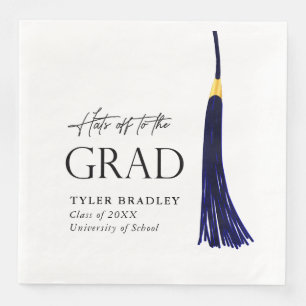 Hats Off To Grad Blue & Gold Tassel Graduation Paper Dinner Napkins