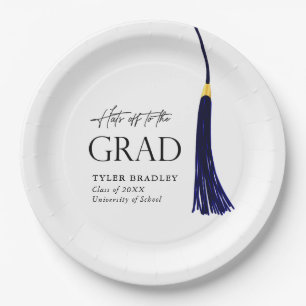 Hats Off To Grad Blue & Gold Tassel Graduation Paper Plates