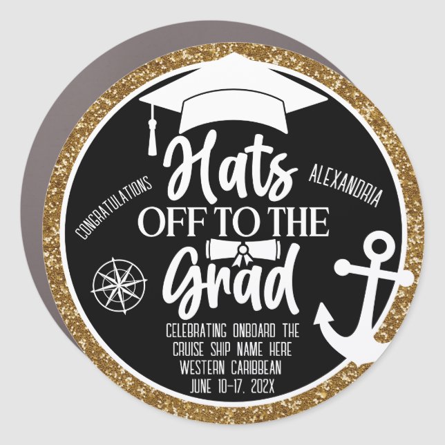 Hats Off to the Grad Cruise Decoration Door Car Magnet (Front)