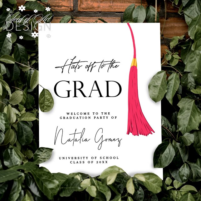 Hats Off To The Grad Pink & Gold Tassel Welcome Foam Board (Creator Uploaded)